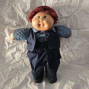 Cabbage Patch Kids Vintage 80s Boy Doll Brown Yarn Hair Brown Eyes Suit Signed